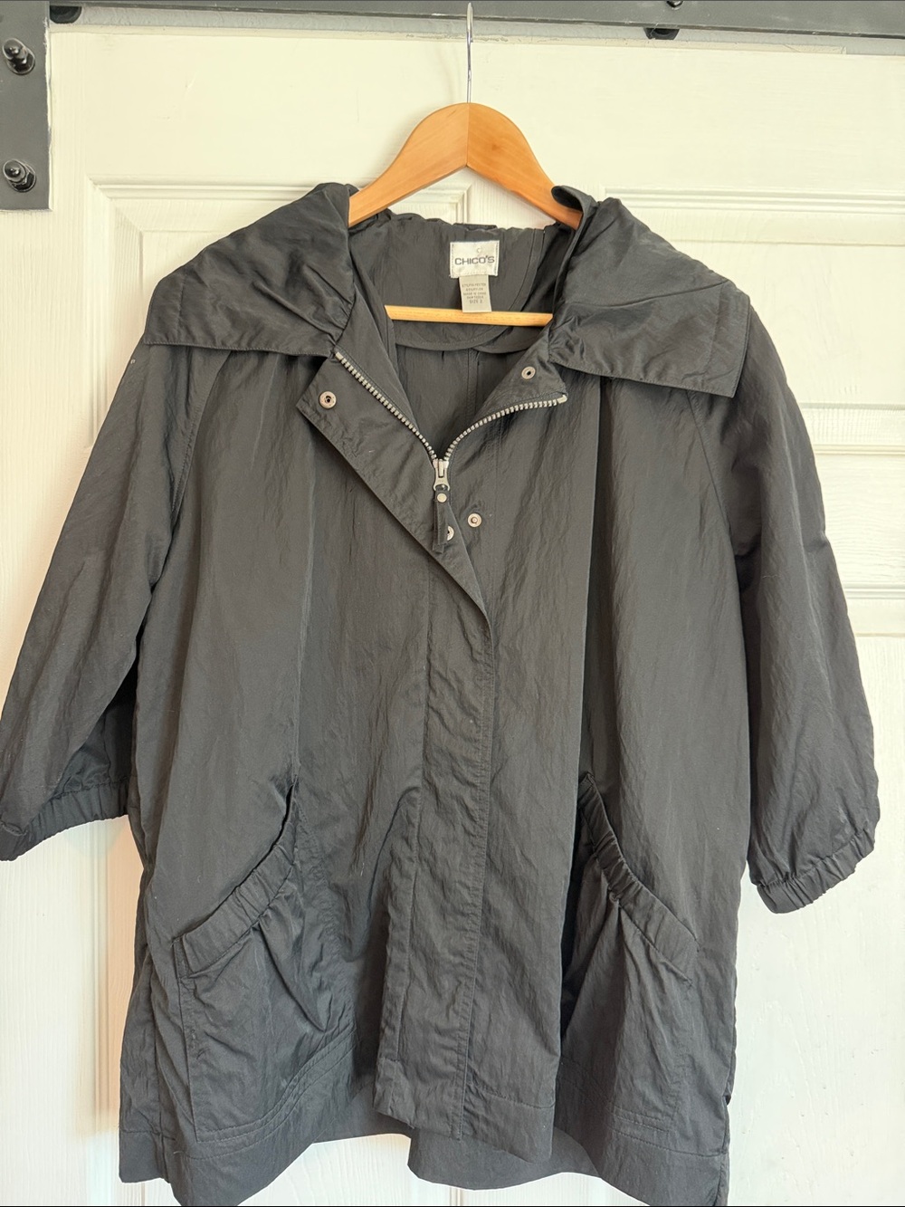 Chico's Black Hooded Lightweight Trench jacket